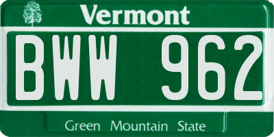 VT license plate BWW962