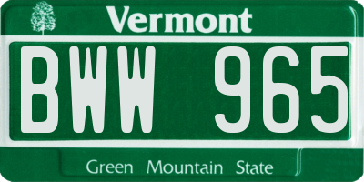 VT license plate BWW965