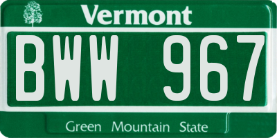 VT license plate BWW967