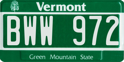 VT license plate BWW972