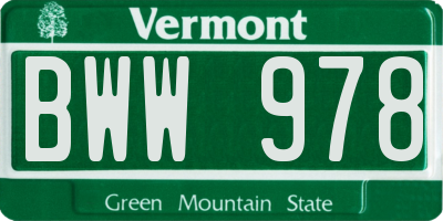 VT license plate BWW978