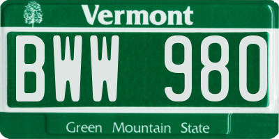 VT license plate BWW980
