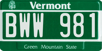 VT license plate BWW981