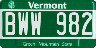 VT license plate BWW982