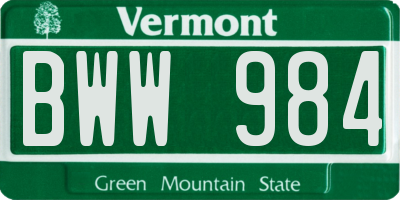 VT license plate BWW984
