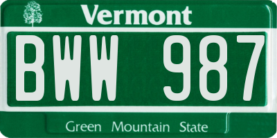 VT license plate BWW987