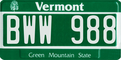 VT license plate BWW988