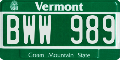 VT license plate BWW989