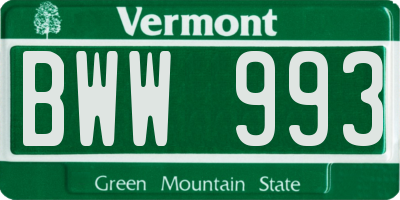 VT license plate BWW993
