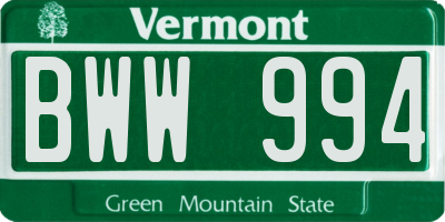 VT license plate BWW994