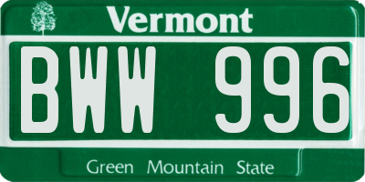 VT license plate BWW996