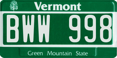 VT license plate BWW998