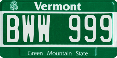 VT license plate BWW999