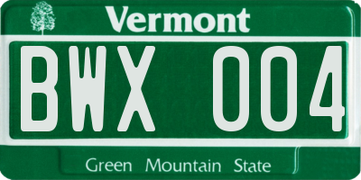 VT license plate BWX004