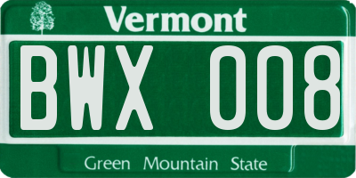 VT license plate BWX008
