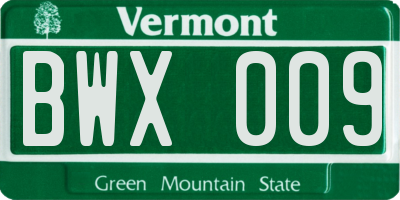 VT license plate BWX009