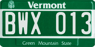 VT license plate BWX013