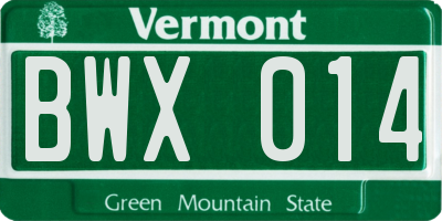 VT license plate BWX014