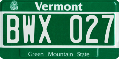 VT license plate BWX027