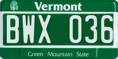 VT license plate BWX036