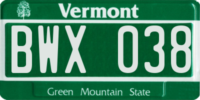 VT license plate BWX038