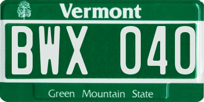 VT license plate BWX040