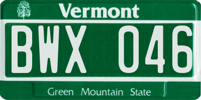 VT license plate BWX046