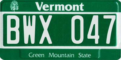 VT license plate BWX047