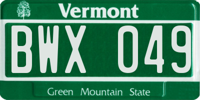 VT license plate BWX049