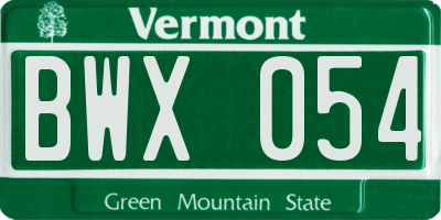 VT license plate BWX054