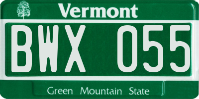 VT license plate BWX055