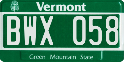 VT license plate BWX058