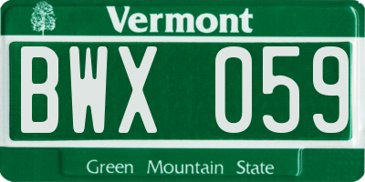 VT license plate BWX059