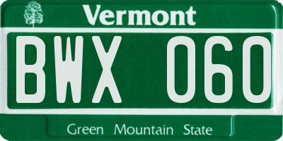 VT license plate BWX060
