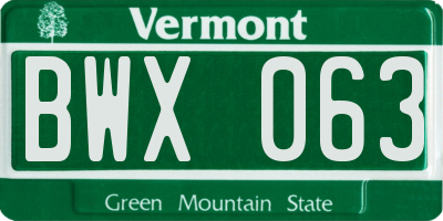 VT license plate BWX063