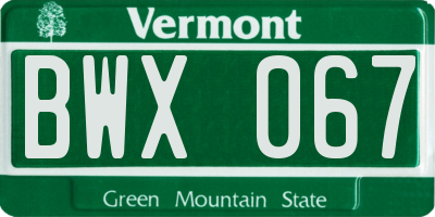 VT license plate BWX067