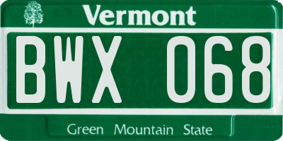 VT license plate BWX068
