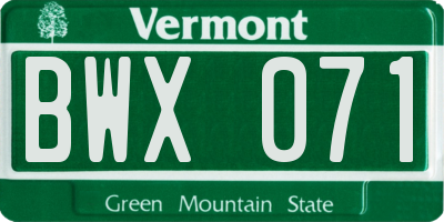 VT license plate BWX071