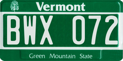 VT license plate BWX072
