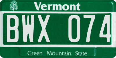 VT license plate BWX074