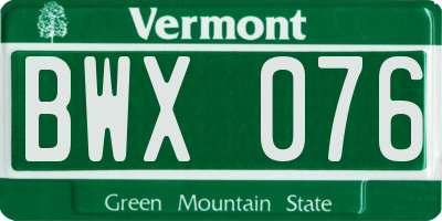 VT license plate BWX076
