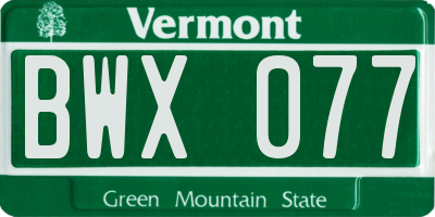 VT license plate BWX077