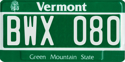 VT license plate BWX080