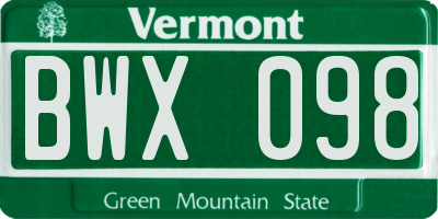 VT license plate BWX098