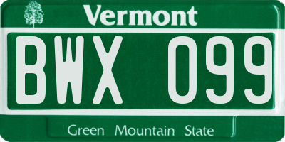 VT license plate BWX099