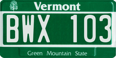 VT license plate BWX103