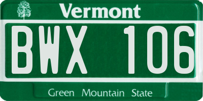 VT license plate BWX106