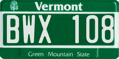 VT license plate BWX108