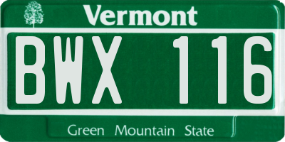 VT license plate BWX116