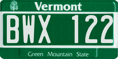 VT license plate BWX122